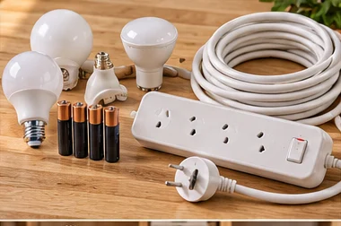 Light globes, batteries, extension lead and power board